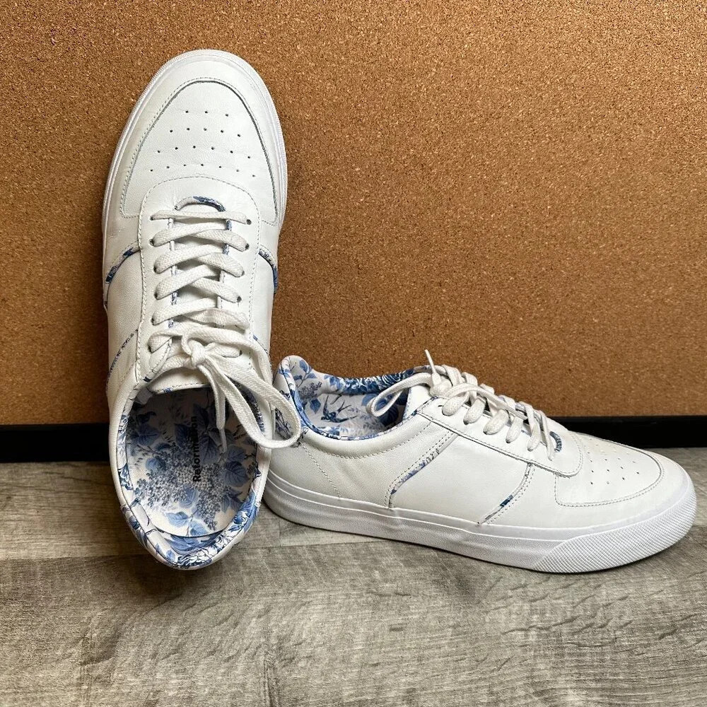 Reformation Harlow Leather Sneakers Floral Swallow Bird Print Size 11